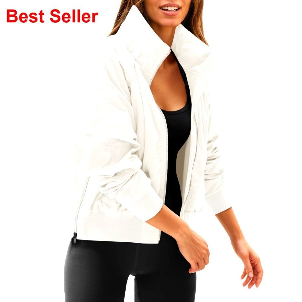 Windbreaker Crop Jacket with Hidden Hood and Pockets